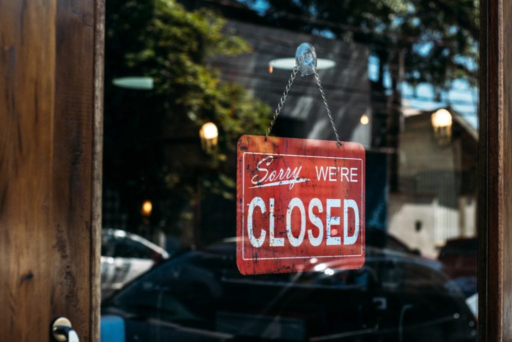 Sorry we're closed sign