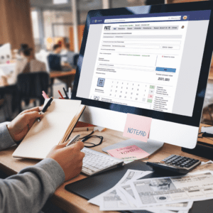 Person using a computer to fill out an online form.