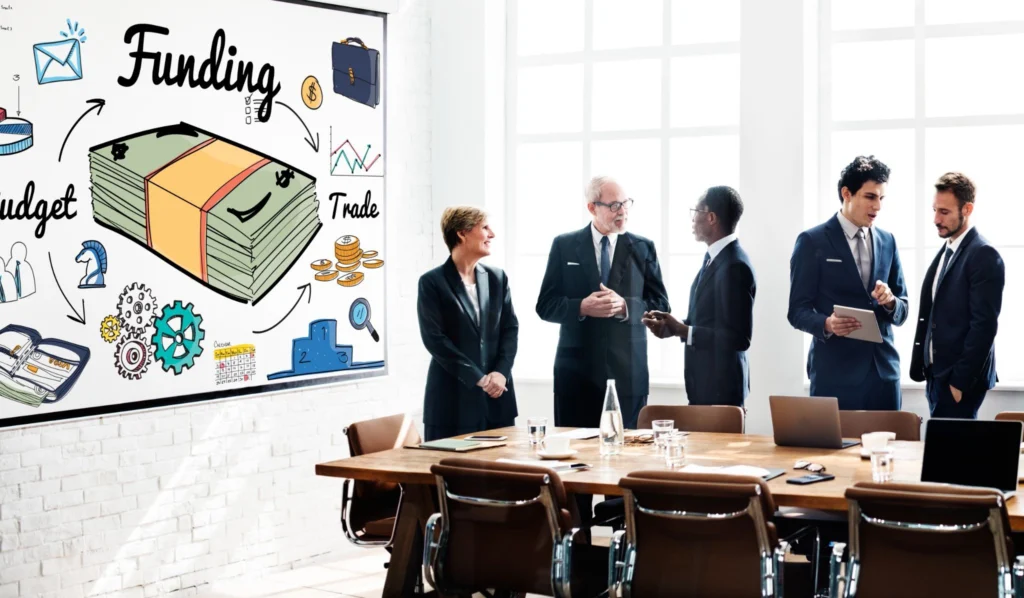 A group of business people in suit having a meeting
