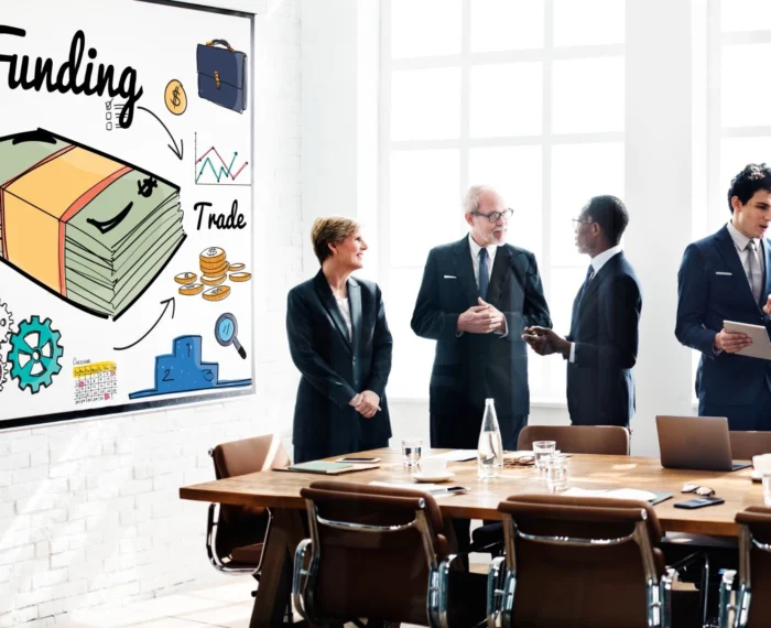 A group of business people in suit having a meeting